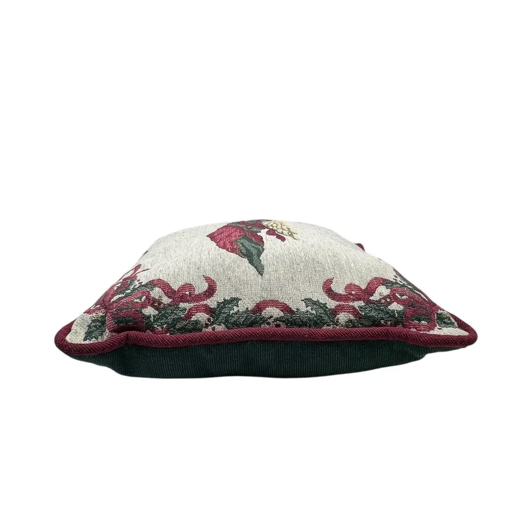 Vintge Angel Tapestry Christmas Throw Pillow‎ 16x16 Holly French Horn